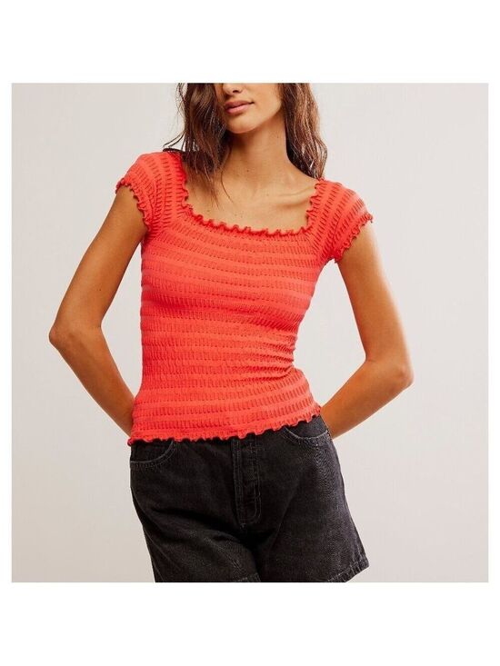 Free People Tops - Women's Coral Ribbed Top